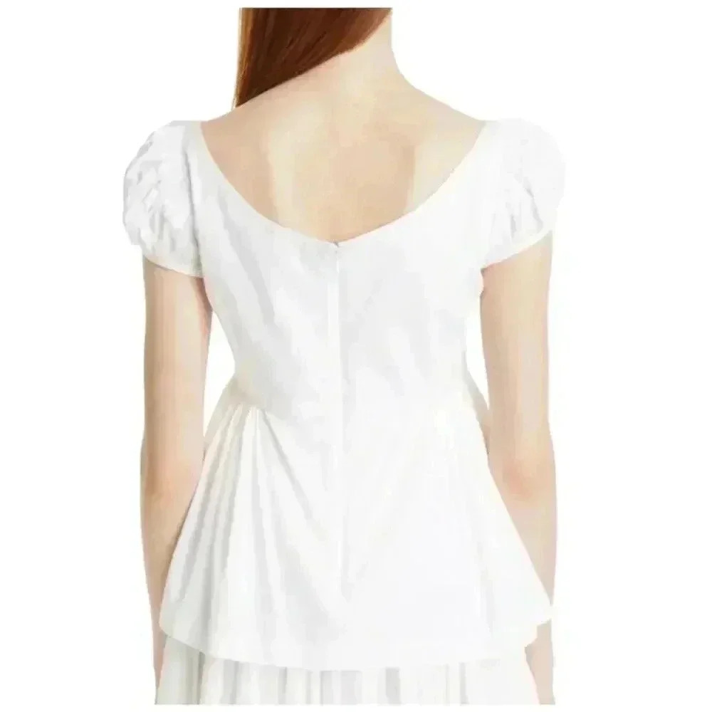 Rebecca Taylor Women's White Puff-Sleeve Blouse Size 8 Casual Classic Cotton - Picture 4 of 15
